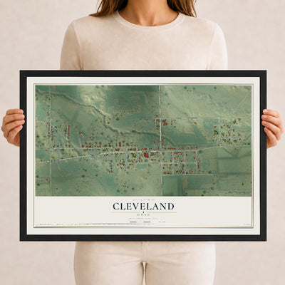Map of Cleveland, Utah, 12 x 18 inch print in a black wood frame