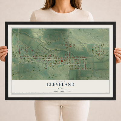 Map of Cleveland, Utah, 18 x 24 inch print in a black wood frame