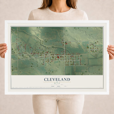 Map of Cleveland, Utah, 18 x 24 inch print in a white wood frame