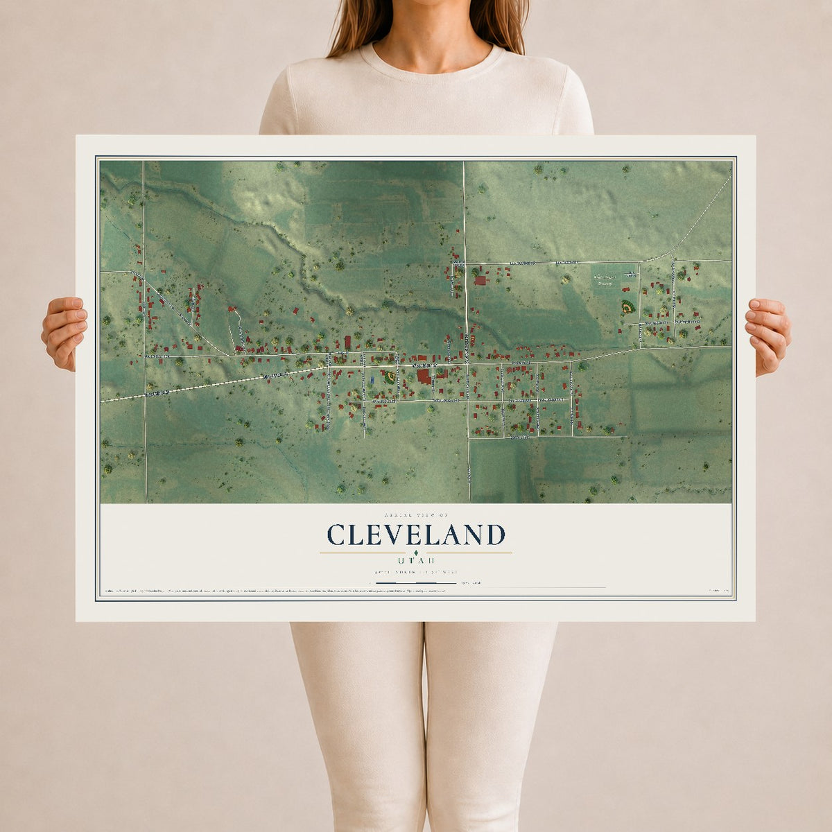 Map of Cleveland, Utah, 24 x 36 inch unframed archival matte print