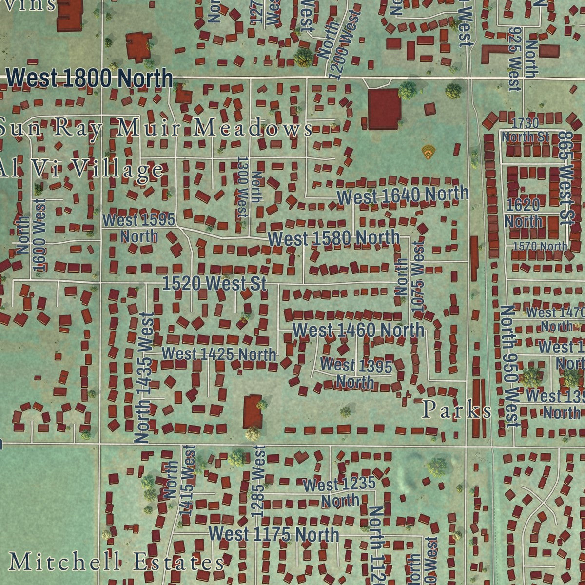 Close-up of the map of Clinton, Utah print showing street and building detail