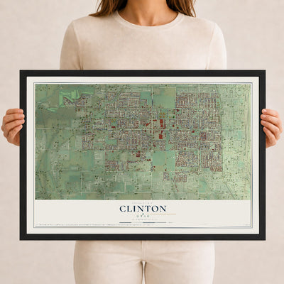 Map of Clinton, Utah, 12 x 18 inch print in a black wood frame