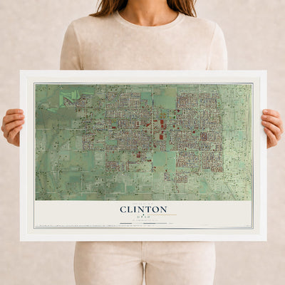 Map of Clinton, Utah, 12 x 18 inch print in a white wood frame