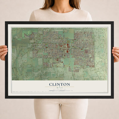 Map of Clinton, Utah, 18 x 24 inch print in a black wood frame