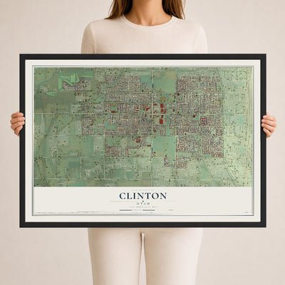 Map of Clinton, Utah, 24 x 36 inch print in a black wood frame