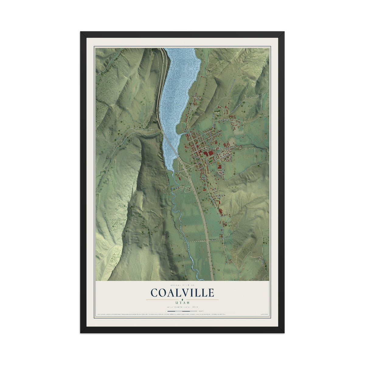 Map of Coalville, Utah, 12 x 18 inch print in a black wood frame