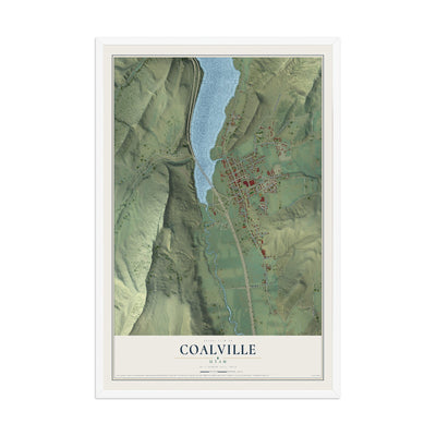 Map of Coalville, Utah, 12 x 18 inch print in a white wood frame