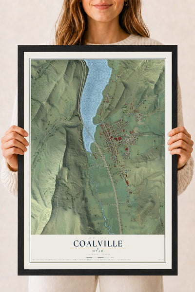 Map of Coalville, Utah, 18 x 24 inch print in a black wood frame
