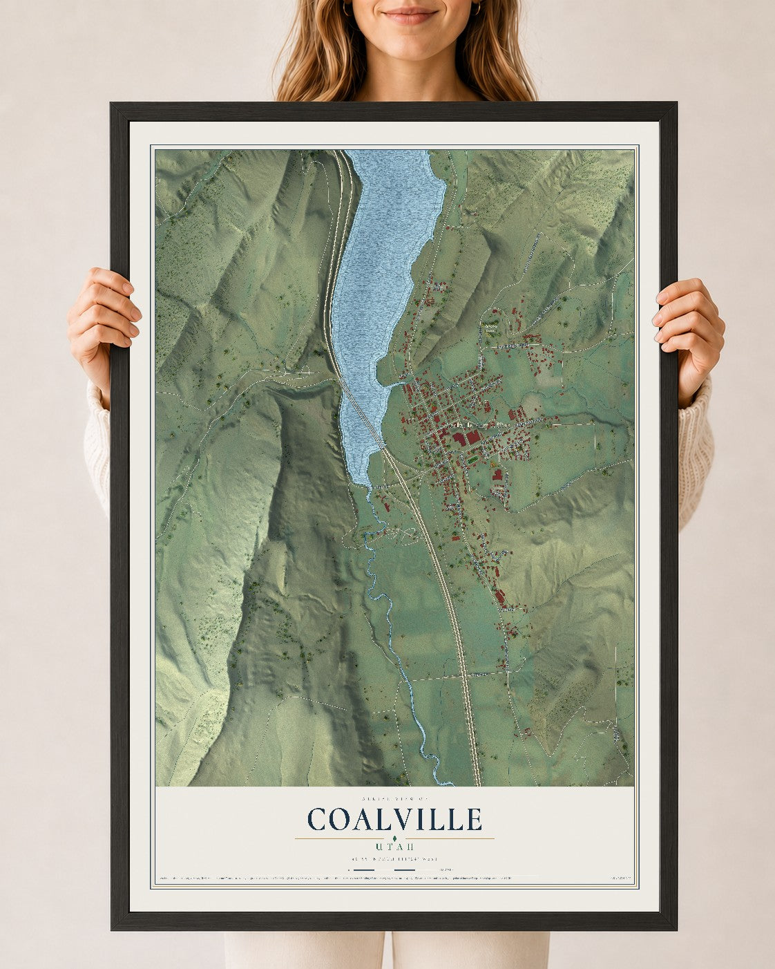 Map of Coalville, Utah, 24 x 36 inch print in a black wood frame