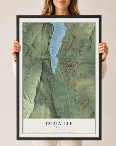 Map of Coalville, Utah, 24 x 36 inch print in a black wood frame