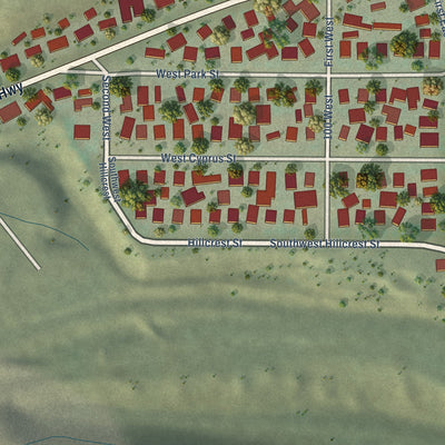 Second close-up of the map of Copperton, Utah print showing more streets and buildings