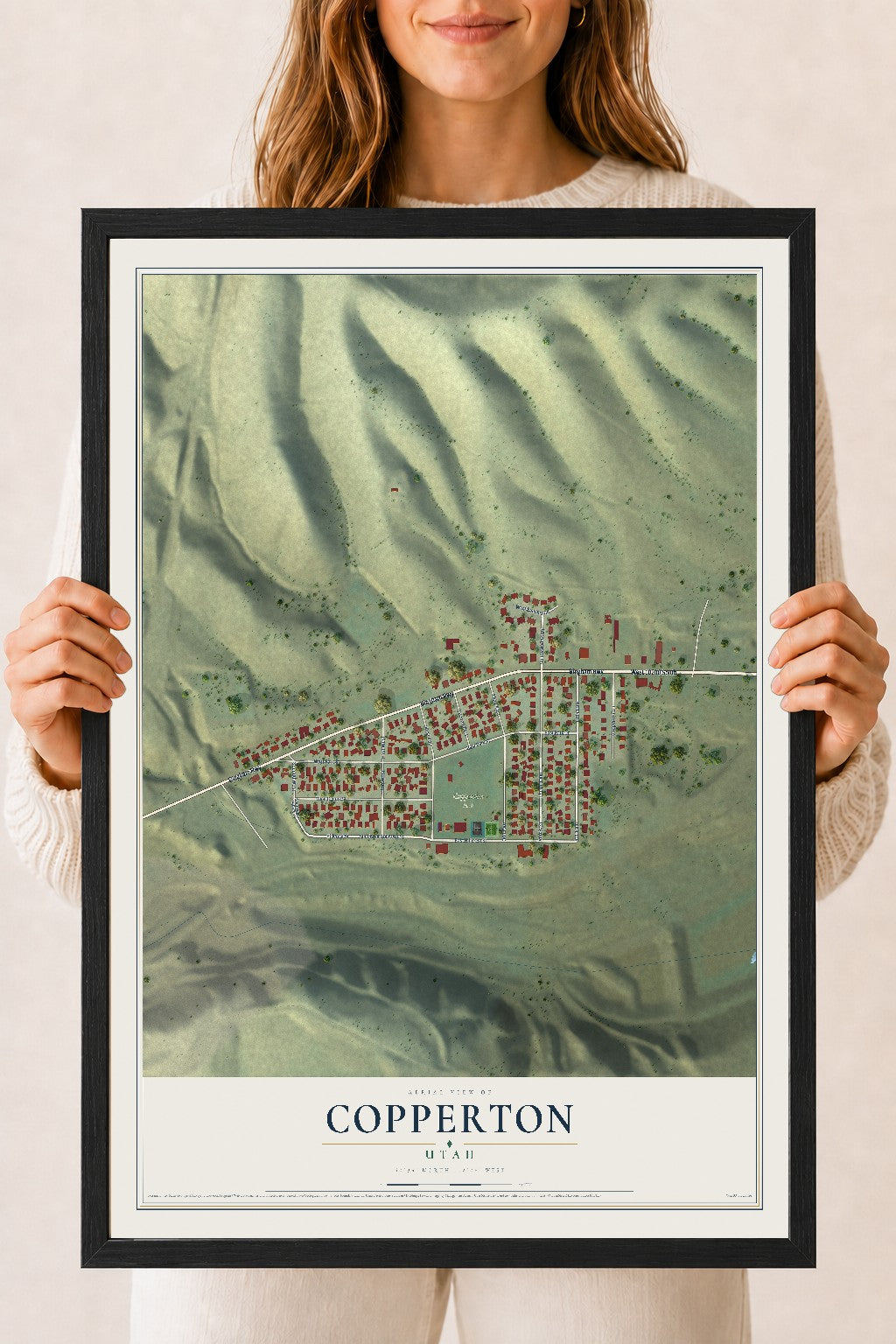 Map of Copperton, Utah, 18 x 24 inch print in a black wood frame