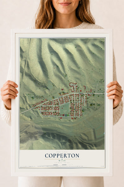 Map of Copperton, Utah, 18 x 24 inch print in a white wood frame