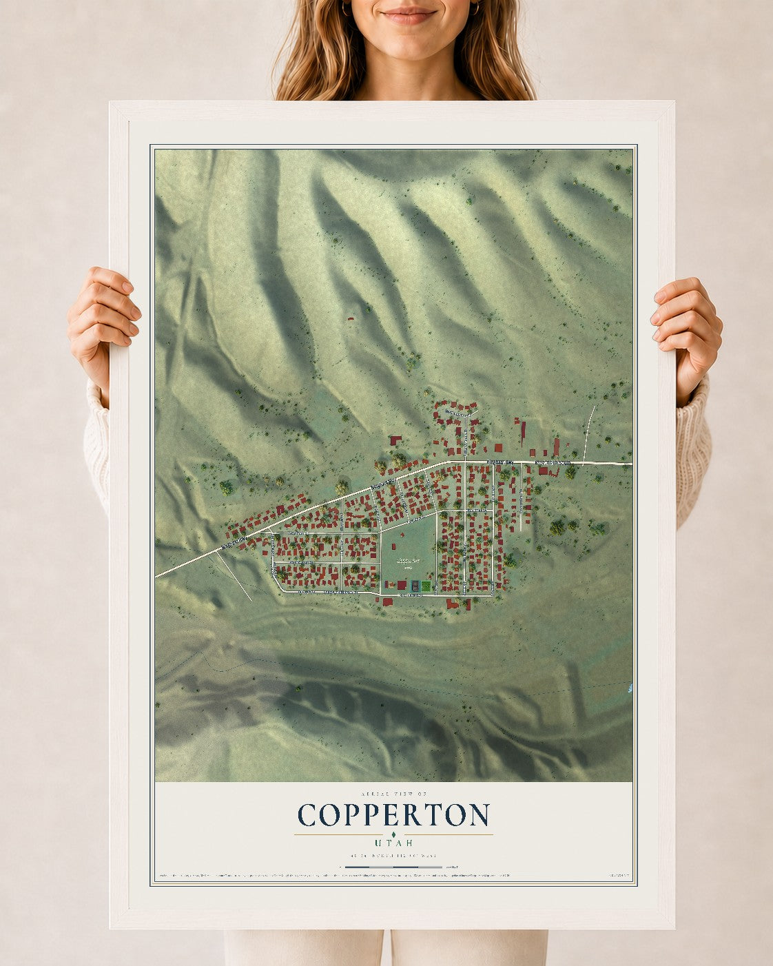 Map of Copperton, Utah, 24 x 36 inch print in a white wood frame
