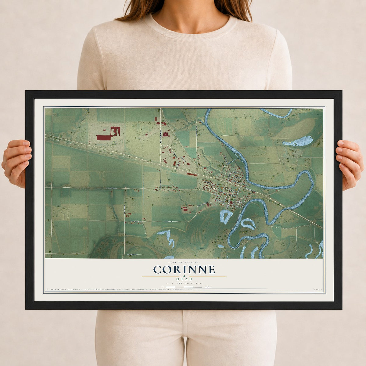 Map of Corinne, Utah, 12 x 18 inch print in a black wood frame