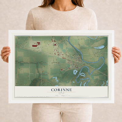 Map of Corinne, Utah, 12 x 18 inch print in a white wood frame
