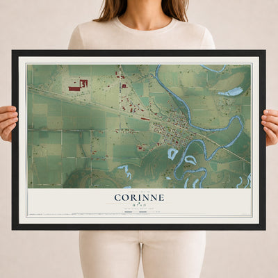 Map of Corinne, Utah, 18 x 24 inch print in a black wood frame