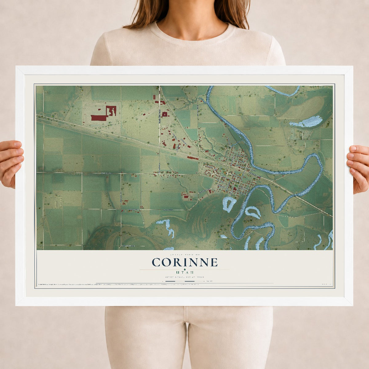 Map of Corinne, Utah, 18 x 24 inch print in a white wood frame