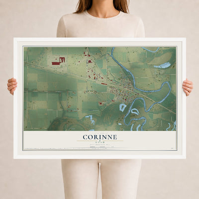 Map of Corinne, Utah, 24 x 36 inch print in a white wood frame