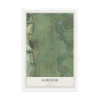 Map of Cornish, Utah, 12 x 18 inch print in a white wood frame