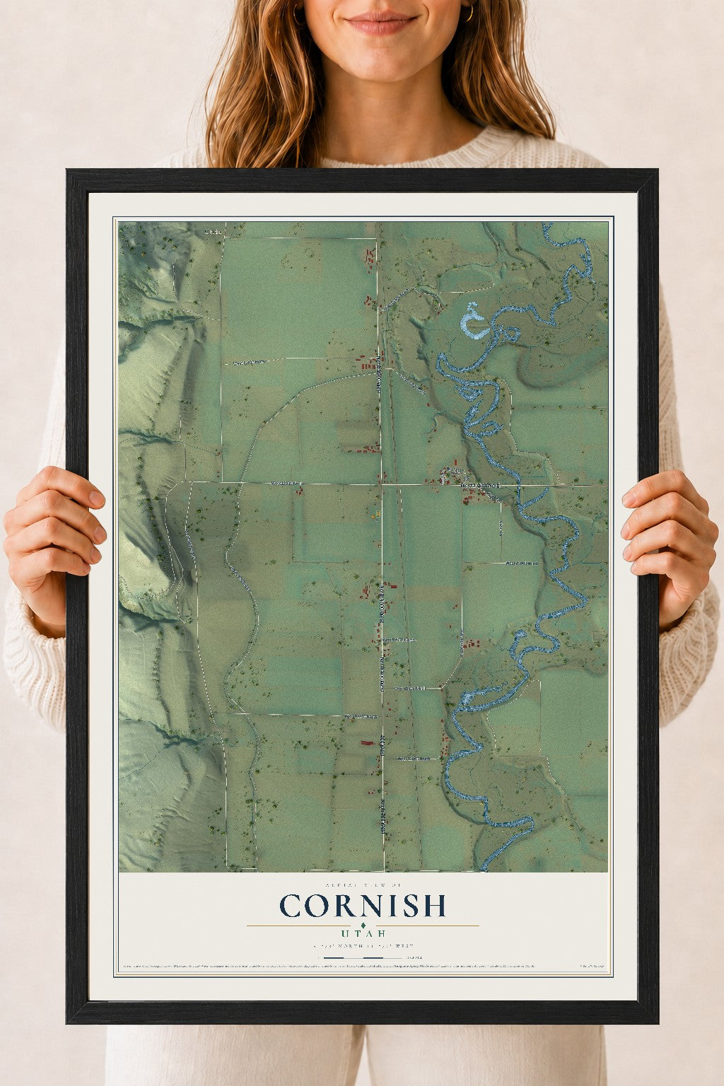 Map of Cornish, Utah, 18 x 24 inch print in a black wood frame