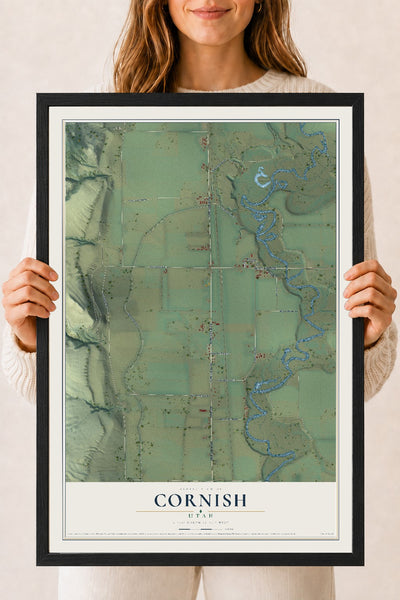 Map of Cornish, Utah, 18 x 24 inch print in a black wood frame