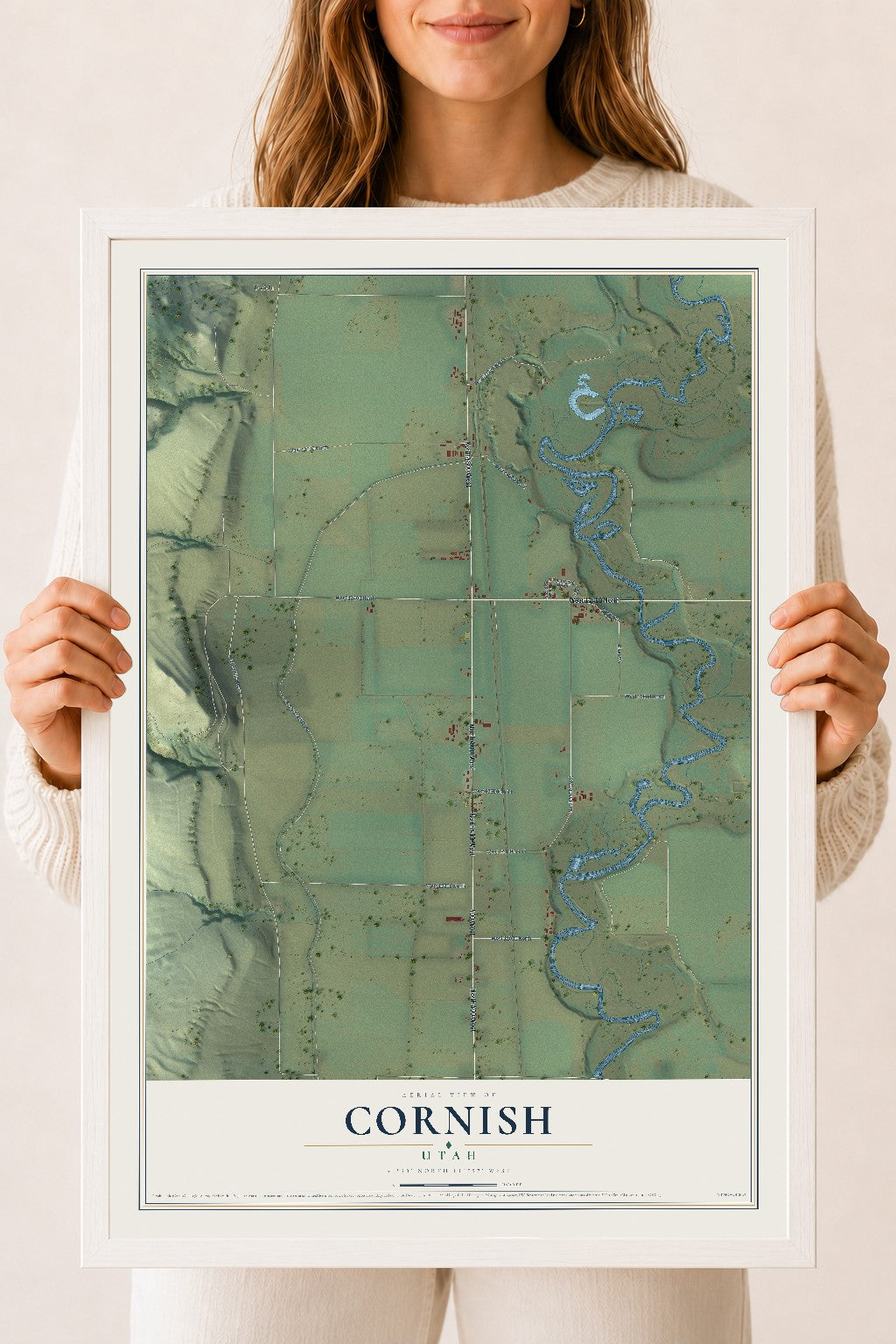 Map of Cornish, Utah, 18 x 24 inch print in a white wood frame