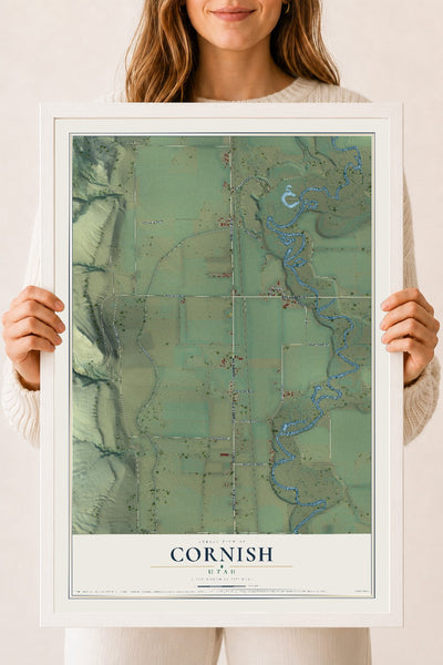 Map of Cornish, Utah, 18 x 24 inch print in a white wood frame