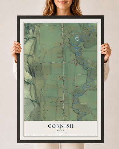 Map of Cornish, Utah, 24 x 36 inch print in a black wood frame