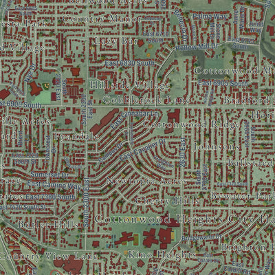 Close-up of the map of Cottonwood Heights, Utah print showing street and building detail