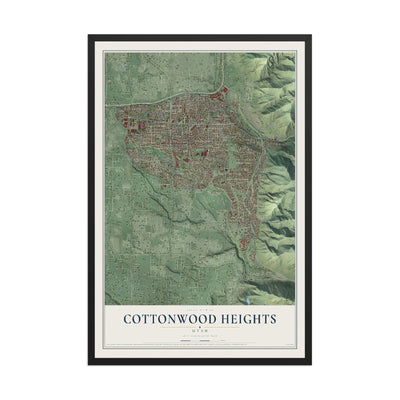 Map of Cottonwood Heights, Utah, 12 x 18 inch print in a black wood frame