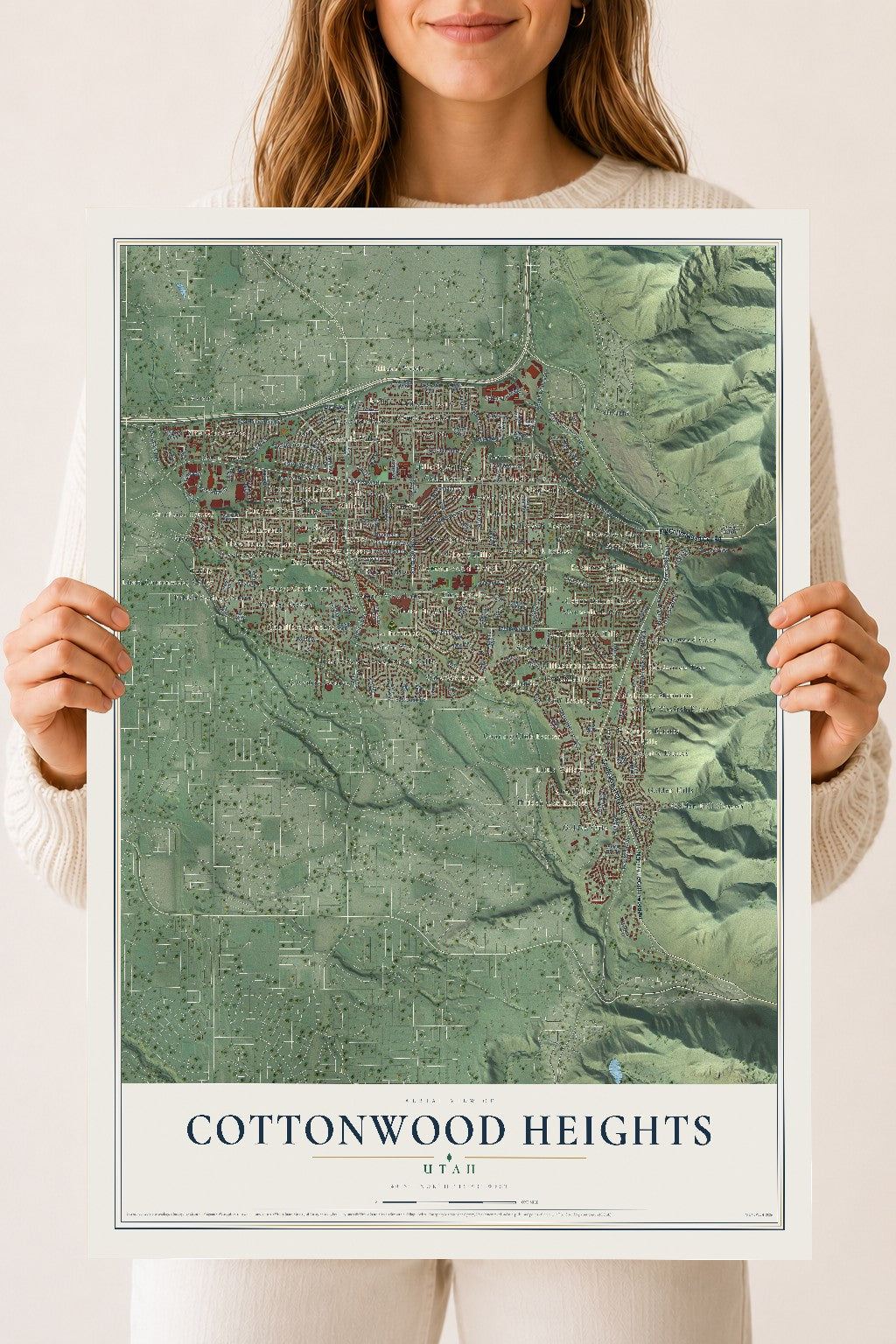 Map of Cottonwood Heights, Utah, 18 x 24 inch unframed archival matte print