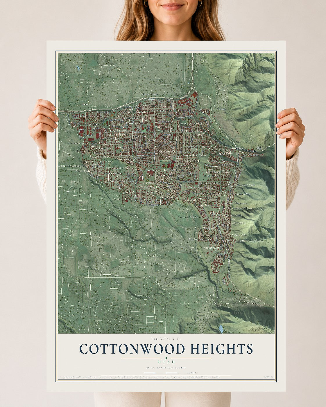 Map of Cottonwood Heights, Utah, 24 x 36 inch unframed archival matte print