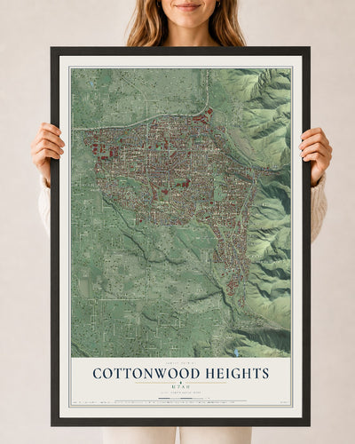 Map of Cottonwood Heights, Utah, 24 x 36 inch print in a black wood frame