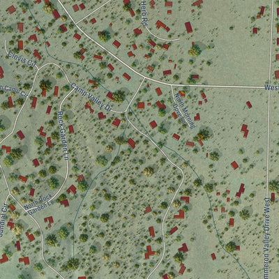 Close-up of the map of Dammeron Valley, Utah print showing street and building detail