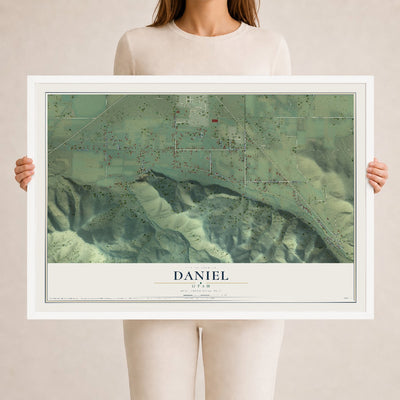 Map of Daniel, Utah, 24 x 36 inch print in a white wood frame