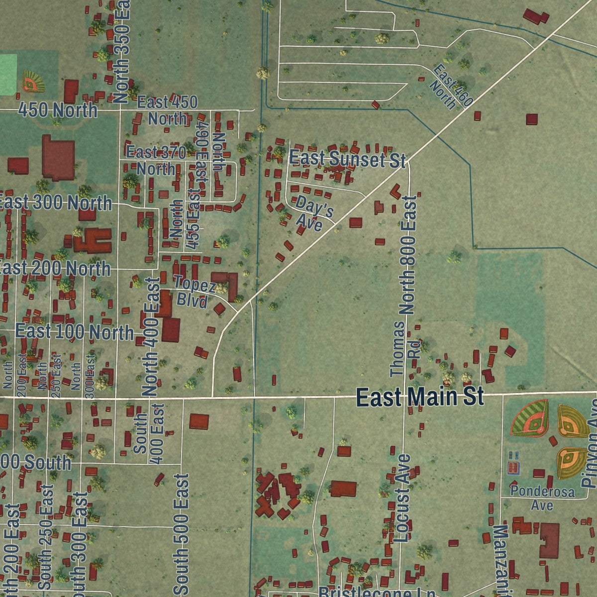 Second close-up of the map of Delta, Utah print showing more streets and buildings