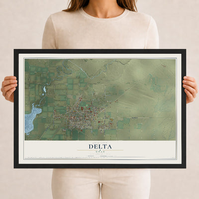 Map of Delta, Utah, 12 x 18 inch print in a black wood frame