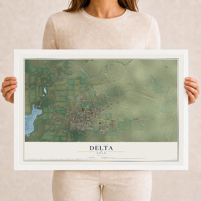 Map of Delta, Utah, 12 x 18 inch print in a white wood frame