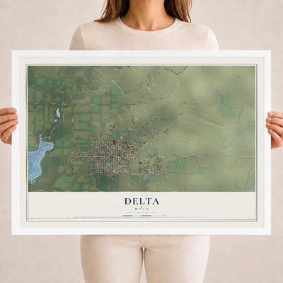 Map of Delta, Utah, 18 x 24 inch print in a white wood frame