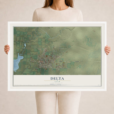Map of Delta, Utah, 24 x 36 inch print in a white wood frame