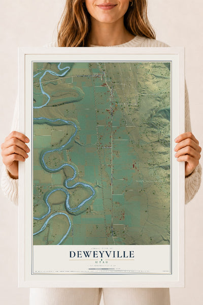 Map of Deweyville, Utah, 18 x 24 inch print in a white wood frame