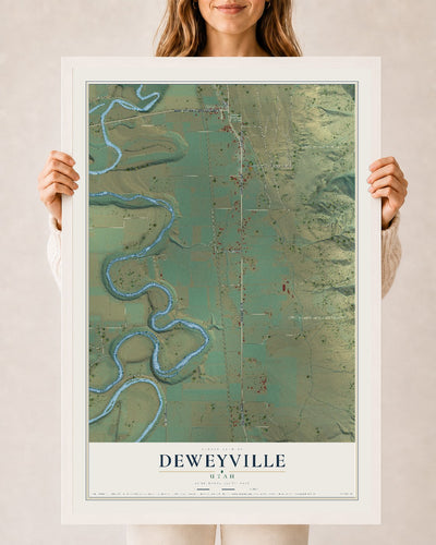 Map of Deweyville, Utah, 24 x 36 inch print in a white wood frame