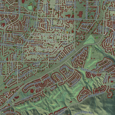 Close-up of the map of Draper, Utah print showing street and building detail