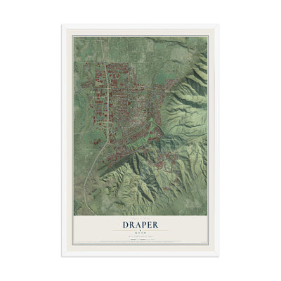 Map of Draper, Utah, 12 x 18 inch print in a white wood frame