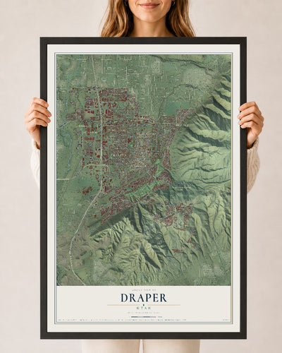 Map of Draper, Utah, 24 x 36 inch print in a black wood frame