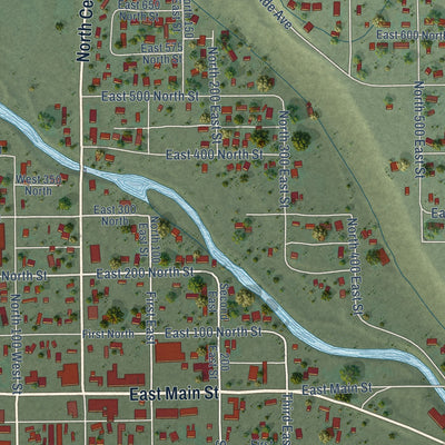 Close-up of the map of Duchesne, Utah print showing street and building detail