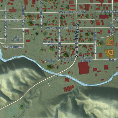 Second close-up of the map of Duchesne, Utah print showing more streets and buildings