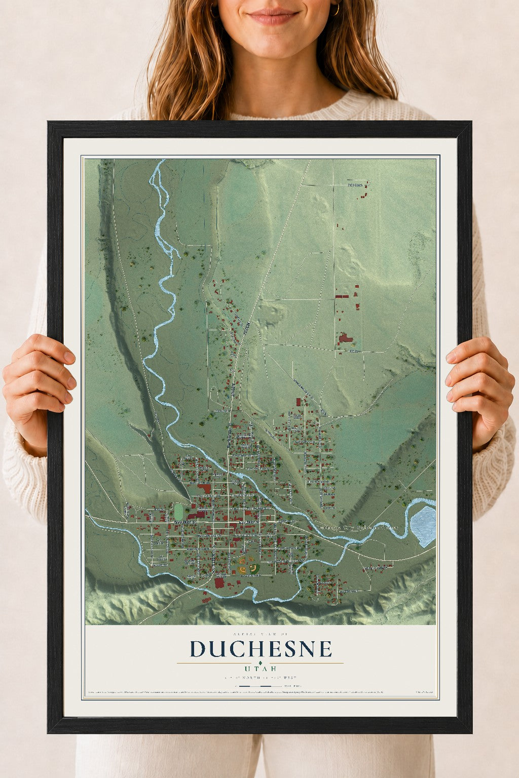 Map of Duchesne, Utah, 18 x 24 inch print in a black wood frame