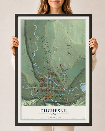 Map of Duchesne, Utah, 24 x 36 inch print in a black wood frame